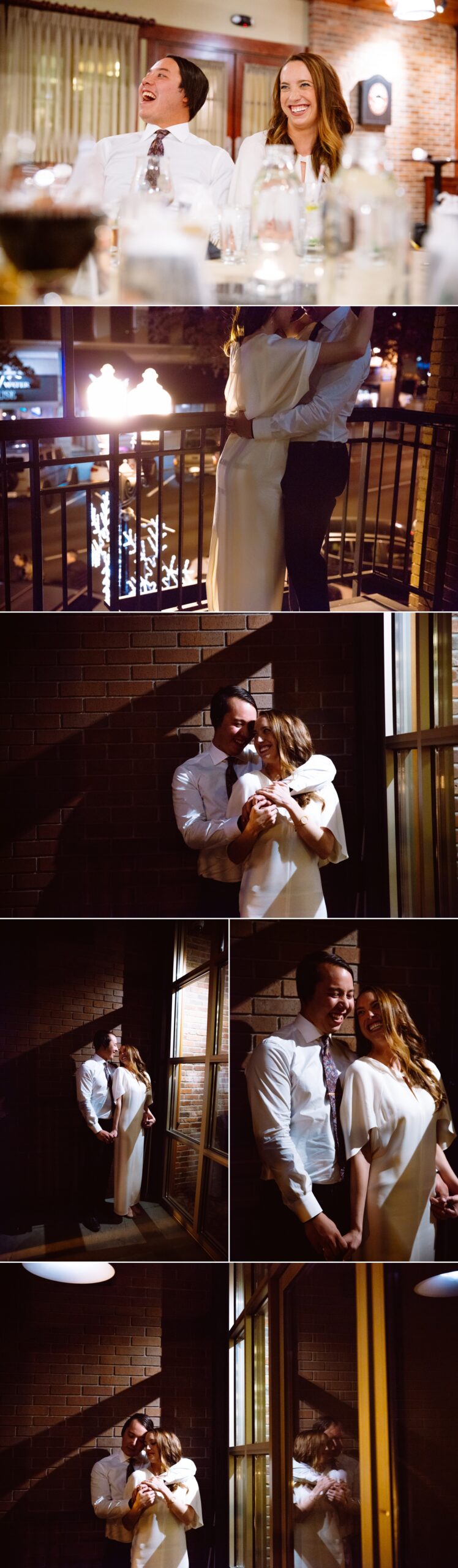 A wedding ceremony progression including preparations, musicians, vows, group photos, the couple's exit, and guests celebrating in a decorated indoor venue. Jessica Hill Photography
