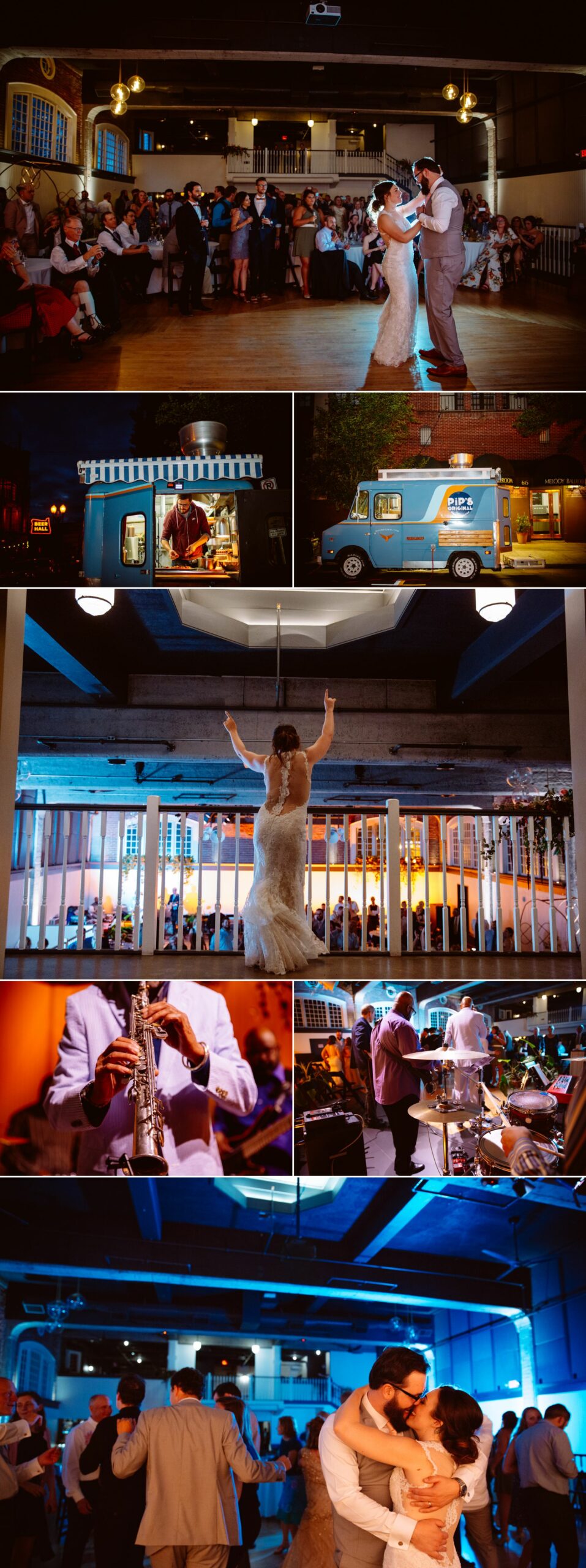 A wedding ceremony outdoors with a barn, guests seated, an officiant with a couple, a cocktail with a lime, and close-ups of attendees and the couple. Jessica Hill Photography