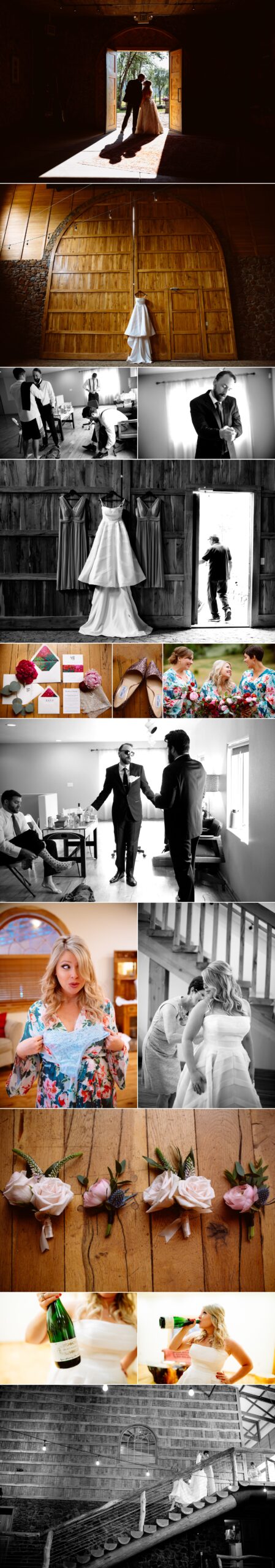 A formal event at an elegant venue featuring people in evening attire, a classical statue, floral arrangements, and tables set with white linens and blue flower centerpieces. Jessica Hill Photography