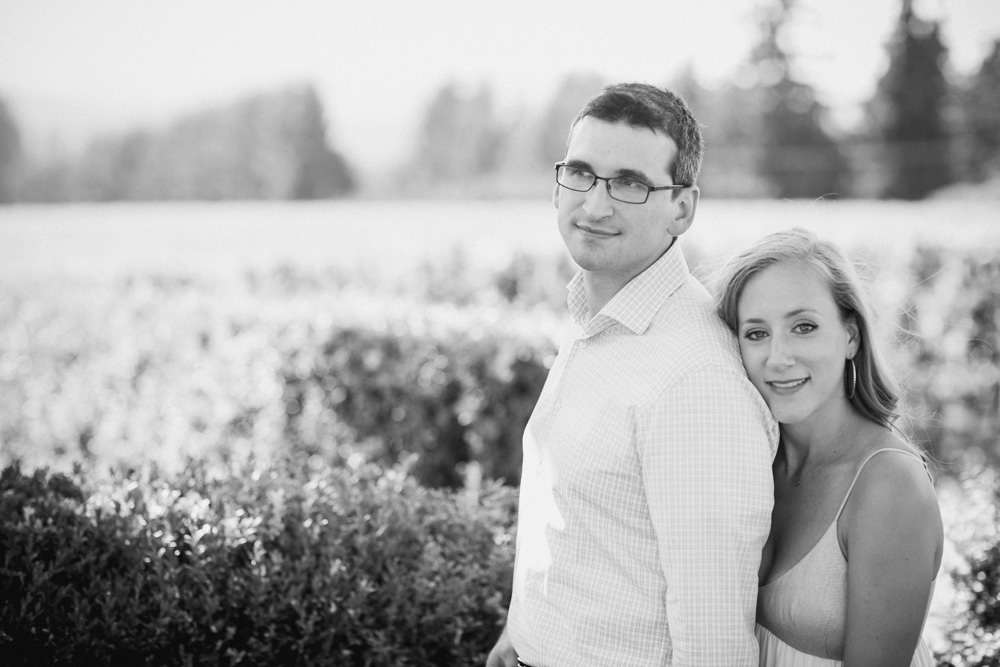 A couple walks hand in hand down a path between rows of trees and grapevines in a sunlit vineyard. Jessica Hill Photography - Wedding Photographer - Oregon