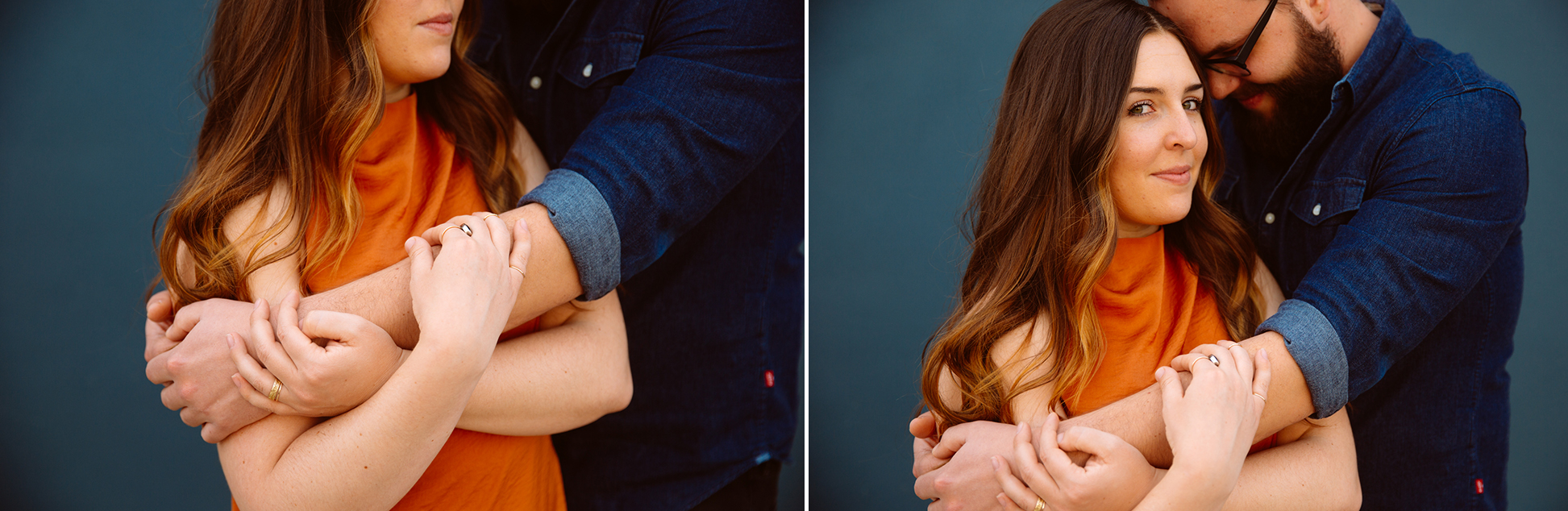 Two black-and-white photos side by side show groups of people dressed formally, laughing and talking at a social gathering. The left features three women; the right includes two women and a man holding drinks. Jessica Hill Photography - Wedding Photographer - Oregon