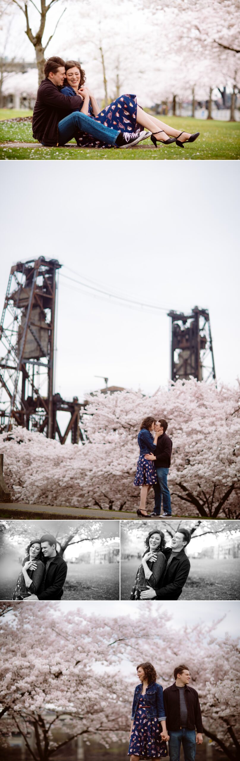 A couple in white attire shares smiles, conversation, and a kiss at a lively, outdoor wedding reception surrounded by guests. Jessica Hill Photography