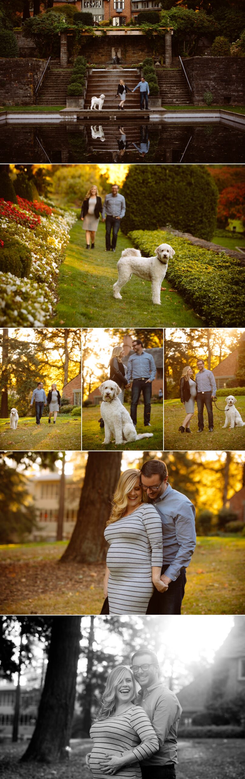A bride and groom celebrate their wedding outdoors, posing for photos, walking down the aisle, and mingling with guests among trees and mountain scenery. Jessica Hill Photography